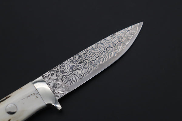 Mr. Itou  ITH-110A  "Treasure Hunter Series" Custom R-2 Damascus 3-1/4" Drop-point Hunter, Ezo Deer Horn Custom Combination Handle