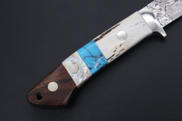 Mr. Itou  ITH-110A  "Treasure Hunter Series" Custom R-2 Damascus 3-1/4" Drop-point Hunter, Ezo Deer Horn Custom Combination Handle