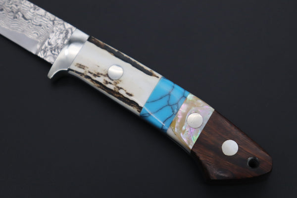 Mr. Itou  ITH-110A  "Treasure Hunter Series" Custom R-2 Damascus 3-1/4" Drop-point Hunter, Ezo Deer Horn Custom Combination Handle