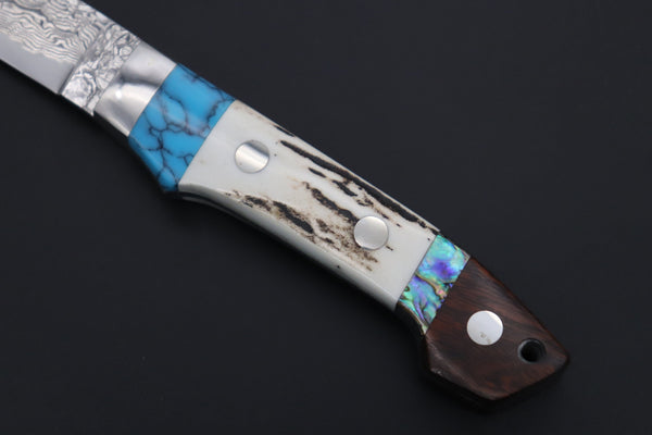 Mr. Itou  ITH-110B  "Treasure Hunter Series" Custom R-2 Damascus 3-1/4" Drop-point Hunter, Ezo Deer Horn Custom Combination Handle