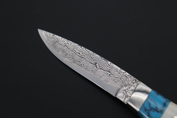 Mr. Itou  ITH-110B  "Treasure Hunter Series" Custom R-2 Damascus 3-1/4" Drop-point Hunter, Ezo Deer Horn Custom Combination Handle