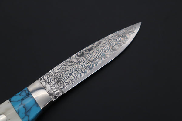 Mr. Itou  ITH-110B  "Treasure Hunter Series" Custom R-2 Damascus 3-1/4" Drop-point Hunter, Ezo Deer Horn Custom Combination Handle