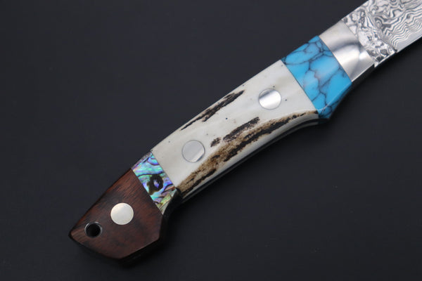 Mr. Itou  ITH-110B  "Treasure Hunter Series" Custom R-2 Damascus 3-1/4" Drop-point Hunter, Ezo Deer Horn Custom Combination Handle