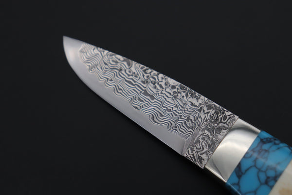 Mr. Itou ITH-115  "Treasure Hunter Series" Custom R-2 Damascus 3-1/8" Drop-point Hunter, Sambar Stag Custom Combination Handle