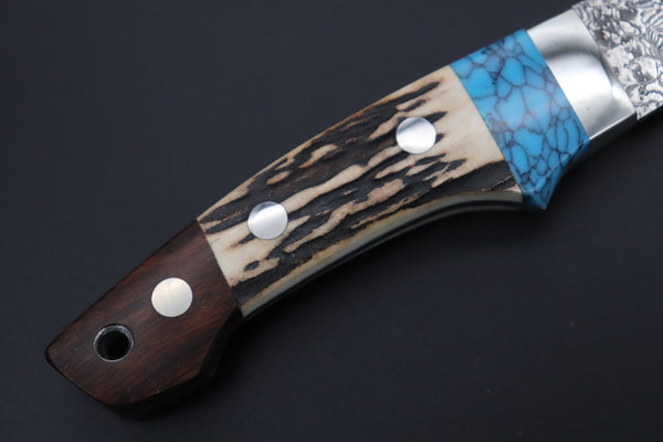 Mr. Itou ITH-115  "Treasure Hunter Series" Custom R-2 Damascus 3-1/8" Drop-point Hunter, Sambar Stag Custom Combination Handle