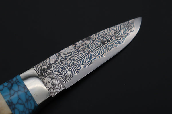 Mr. Itou ITH-115  "Treasure Hunter Series" Custom R-2 Damascus 3-1/8" Drop-point Hunter, Sambar Stag Custom Combination Handle