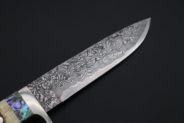 Mr. Itou  ITH-150B  "Treasure Hunter Series" Custom R-2 Damascus 4-1/2" Drop-point Hunter, Armadillo 'Dots texture" Hide Handle