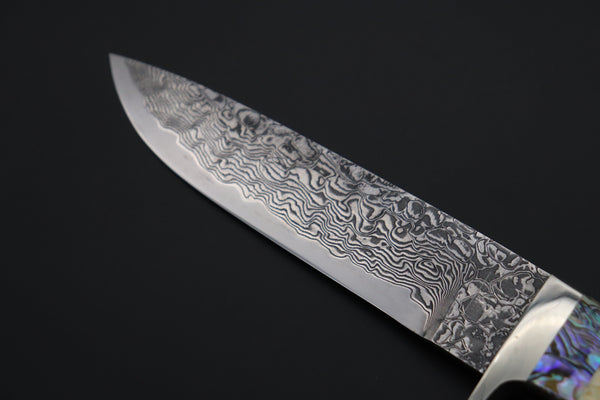 Mr. Itou  ITH-150B  "Treasure Hunter Series" Custom R-2 Damascus 4-1/2" Drop-point Hunter, Armadillo 'Dots texture" Hide Handle