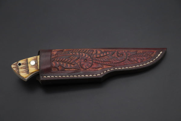 Mr. Itou  ITH-155A  "Treasure Hunter Series" Custom R-2 Damascus 4" Drop-point Hunter, Armadillo 'Over-lay texture' Hide Handle