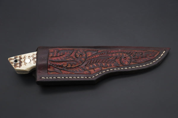 Mr. Itou  ITH-155B  "Treasure Hunter Series" Custom R-2 Damascus 4" Drop-point Hunter, Armadillo  'Dots texture' Hide Handle