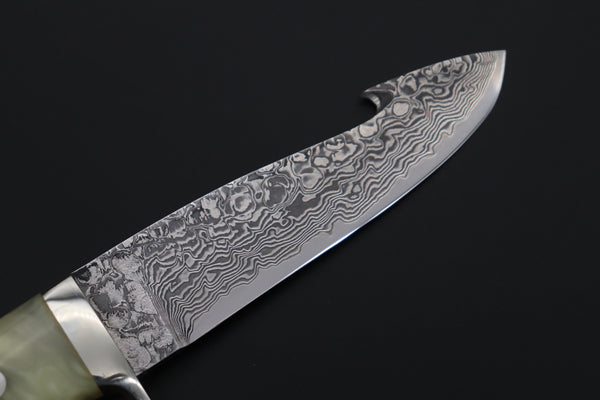 Mr. Itou ITH-175 "Treasure Hunter Series" Custom R-2 Damascus 4-1/2" Drop-point Gut-hook Hunter, Hybrid Handle