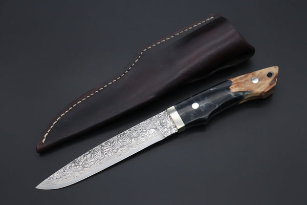 Mr. Itou ITH-180 "Treasure Hunter Series" Custom R-2 Damascus 6" Drop-point Hunter, Hybrid Handle