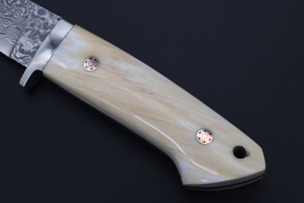 Mr. Itou  ITH-200  "Treasure Hunter Series" Custom R-2 Damascus 5" Drop-point Hunter, Narwhal Tusk Handle