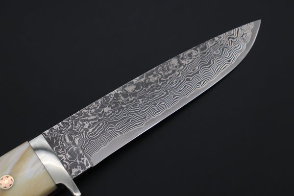 Mr. Itou  ITH-200  "Treasure Hunter Series" Custom R-2 Damascus 5" Drop-point Hunter, Narwhal Tusk Handle