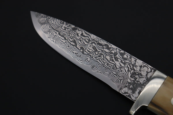 Mr. Itou  ITH-210  "Treasure Hunter Series" Custom R-2 Damascus 4.8" Drop-point Hunter, Mammoth Tusk Ivory Custom Combination Handle