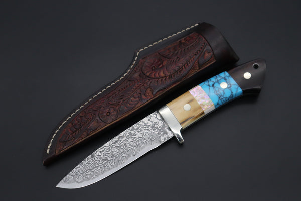 Mr. Itou  ITH-210  "Treasure Hunter Series" Custom R-2 Damascus 4.8" Drop-point Hunter, Mammoth Tusk Ivory Custom Combination Handle