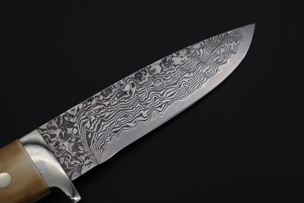 Mr. Itou  ITH-210  "Treasure Hunter Series" Custom R-2 Damascus 4.8" Drop-point Hunter, Mammoth Tusk Ivory Custom Combination Handle