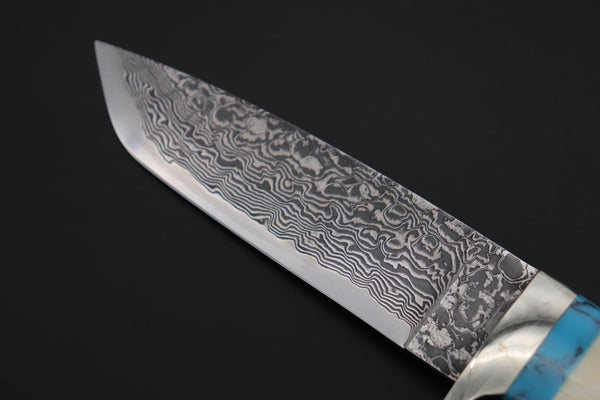 Mr. Itou  ITH-220  "Treasure Hunter Series" Custom R-2 Damascus 4.8" Drop-point Hunter, Mammoth Tusk Ivory Custom Combination Handle