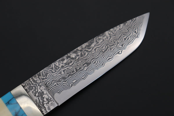 Mr. Itou  ITH-220  "Treasure Hunter Series" Custom R-2 Damascus 4.8" Drop-point Hunter, Mammoth Tusk Ivory Custom Combination Handle