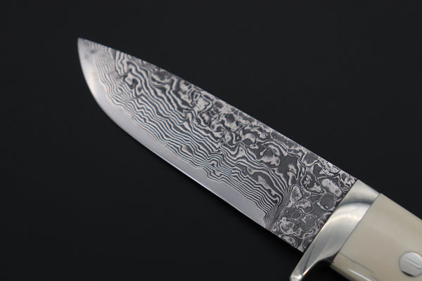 Mr. Itou  ITH-230  "Treasure Hunter Series" Custom R-2 Damascus 4" Drop-point Hunter, Mammoth Tusk Ivory Custom Combination Handle