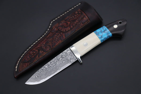 Mr. Itou  ITH-230  "Treasure Hunter Series" Custom R-2 Damascus 4" Drop-point Hunter, Mammoth Tusk Ivory Custom Combination Handle