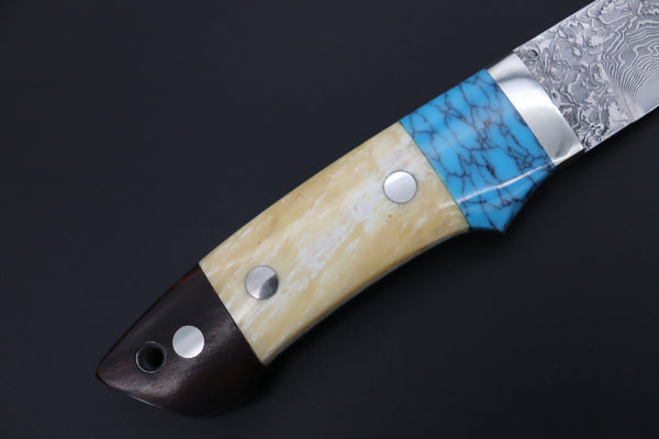 Mr. Itou ITH-30  "Treasure Hunter Series" Custom R-2 Damascus 5-1/2" Drop-point Hunter, Narwhal Tusk Custom Combination Handle