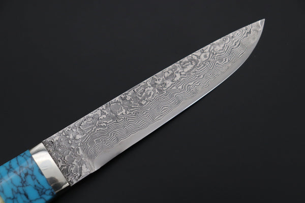 Mr. Itou ITH-30  "Treasure Hunter Series" Custom R-2 Damascus 5-1/2" Drop-point Hunter, Narwhal Tusk Custom Combination Handle