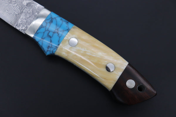 Mr. Itou ITH-30  "Treasure Hunter Series" Custom R-2 Damascus 5-1/2" Drop-point Hunter, Narwhal Tusk Custom Combination Handle