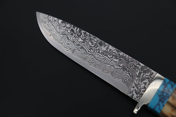 Mr. Itou  ITH-45A  "Treasure Hunter Series" Custom R-2 Damascus 5" Drop-point Hunter, Mammoth Tusk Ivory Custom Combination Handle