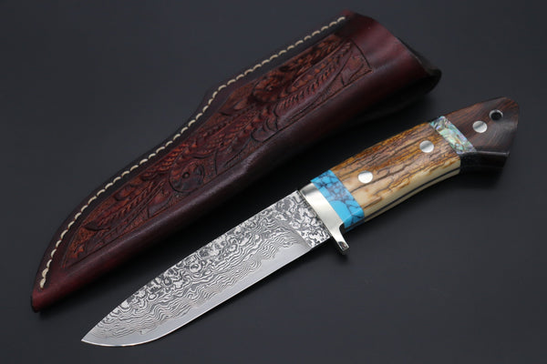 Mr. Itou  ITH-45A  "Treasure Hunter Series" Custom R-2 Damascus 5" Drop-point Hunter, Mammoth Tusk Ivory Custom Combination Handle