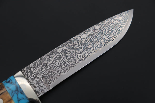 Mr. Itou  ITH-45A  "Treasure Hunter Series" Custom R-2 Damascus 5" Drop-point Hunter, Mammoth Tusk Ivory Custom Combination Handle