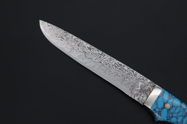 Mr. Itou ITH-55  "Treasure Hunter Series" Custom R-2 Damascus 6" Drop-point Hunter, Turquoise Custom Combination Handle