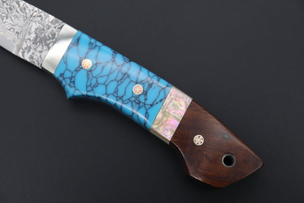 Mr. Itou ITH-55  "Treasure Hunter Series" Custom R-2 Damascus 6" Drop-point Hunter, Turquoise Custom Combination Handle