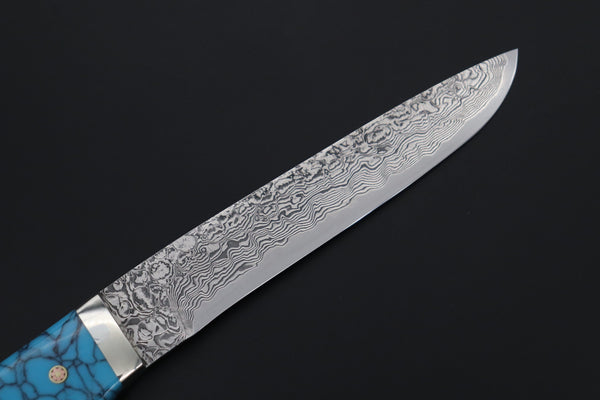 Mr. Itou ITH-55  "Treasure Hunter Series" Custom R-2 Damascus 6" Drop-point Hunter, Turquoise Custom Combination Handle