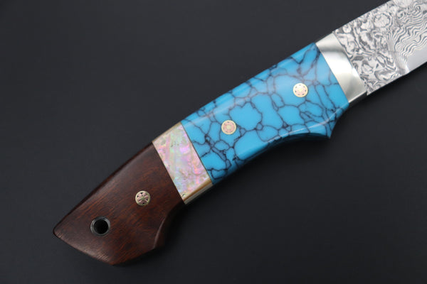 Mr. Itou ITH-55  "Treasure Hunter Series" Custom R-2 Damascus 6" Drop-point Hunter, Turquoise Custom Combination Handle