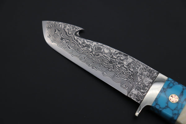 Mr. Itou ITH-60  "Treasure Hunter Series" Custom R-2 Damascus 4-1/2" Drop-point Gut-hook Hunter, Mammoth Tusk Ivory Custom Combination Handle