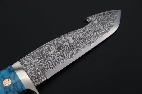 Mr. Itou ITH-60  "Treasure Hunter Series" Custom R-2 Damascus 4-1/2" Drop-point Gut-hook Hunter, Mammoth Tusk Ivory Custom Combination Handle