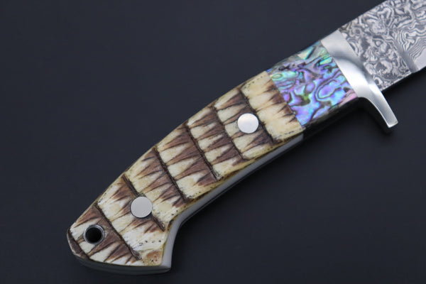 Mr. Itou  ITH-65A  "Treasure Hunter Series" Custom R2 Damascus 5-1/2" Drop-point Hunter, Armadillo Hide Handle