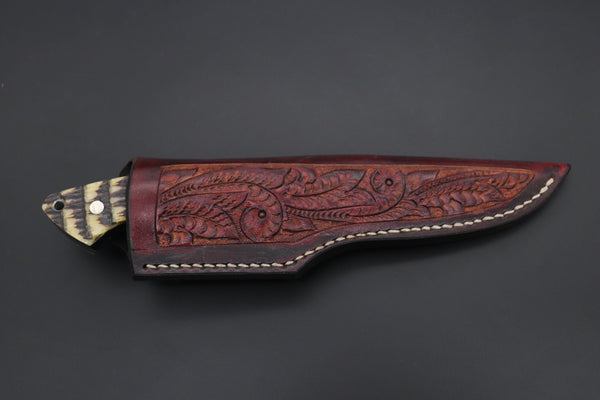 Mr. Itou  ITH-65B  "Treasure Hunter Series" Custom R-2 Damascus 5-1/2" Drop-point Hunter, Dark Brown Color Armadillo Hide Handle