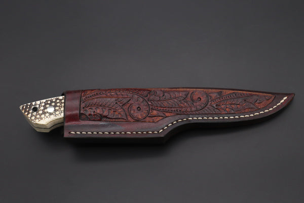 Mr. Itou  ITH-70A  "Treasure Hunter Series" Custom R-2 Damascus 5-1/2" Drop-point Hunter, 'Dots Pattern' Armadillo Hide Handle