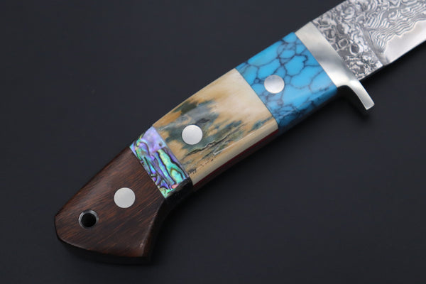 Mr. Itou  ITH-85B  "Treasure Hunter Series" Custom R-2 Damascus 4-1/4" Drop-point Hunter, Blue Mammoth Tusk  Ivory Handle