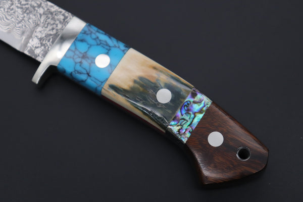 Mr. Itou  ITH-85B  "Treasure Hunter Series" Custom R-2 Damascus 4-1/4" Drop-point Hunter, Blue Mammoth Tusk  Ivory Handle