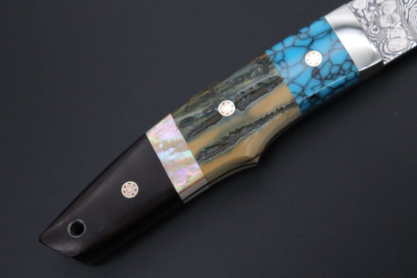 Mr. Itou ITH-95  "Treasure Hunter Series" Custom R2 Damascus 3-3/4" Drop-point Hunter, Blue Mammoth Tusk Ivory Handle