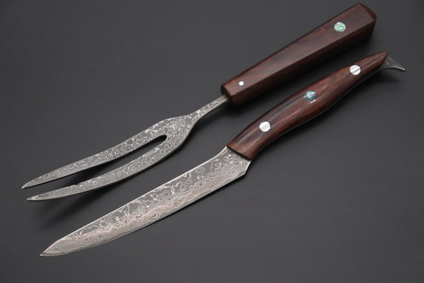 Mr. Nishino TN-3 Custom Damascus Carving Knife &  Carving Fork Set