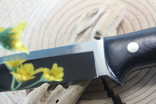 NOBUAKI YAMAMOTO NY-180 "Semi Skinner & Hunter" 4-3/4" Solid VG-10 Highly Mirror Polished Blade, Black Micarta Handle