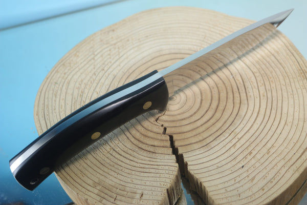 NOBUAKI YAMAMOTO NY-180 "Semi Skinner & Hunter" 4-3/4" Solid VG-10 Highly Mirror Polished Blade, Black Micarta Handle