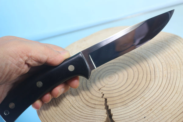 NOBUAKI YAMAMOTO NY-180 "Semi Skinner & Hunter" 4-3/4" Solid VG-10 Highly Mirror Polished Blade, Black Micarta Handle