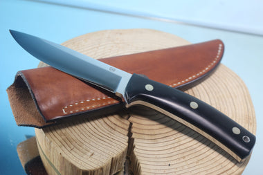 NOBUAKI YAMAMOTO NY-180 "Semi Skinner & Hunter" 4-3/4" Solid VG-10 Highly Mirror Polished Blade, Black Micarta Handle
