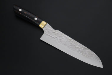 Nomura Kenta NKE-6 SRS-13 Custom Hammered Forged Tsuchime Damascus Santoku 180mm (7 Inch)