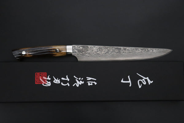 Nomura Kenta NKE-7 R-2 Custom Black Damascus Wild Carving Knife  200mm (7.8 Inch)